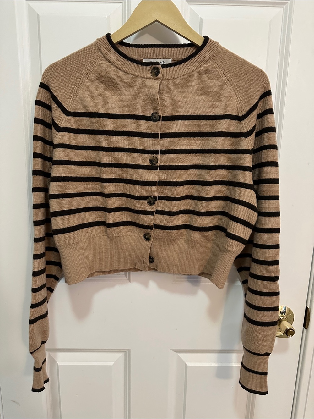Madewell Tan and Black Striped Cropped Cardigan
